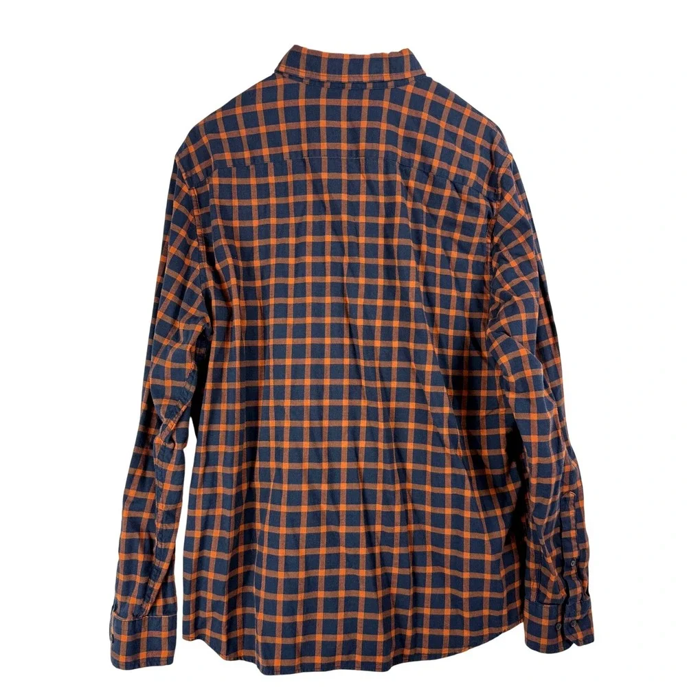 Banana Republic Mens XL Luxe Flannel Shirt Navy Orange Check Untucked Slim‎ Fit